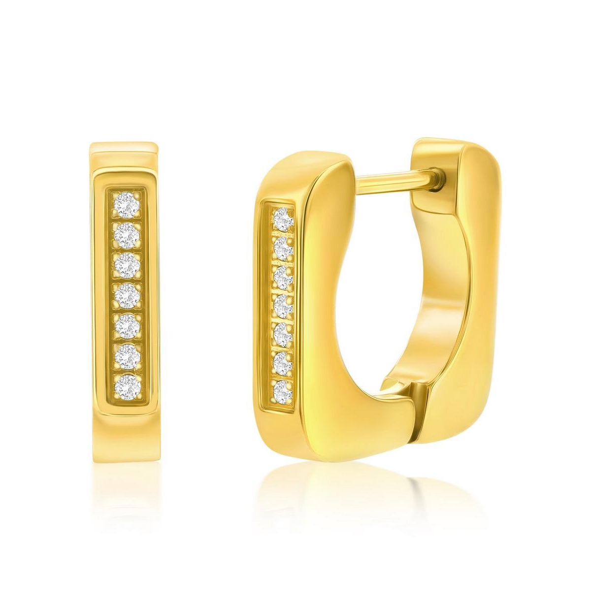 Stainless Steel or Gold Plated over Stainless Steel U-Shaped Cz Huggie Hoop Earrings - Gold