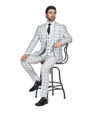 Men's 3 Piece Slim Fit Tailored Check Suit
