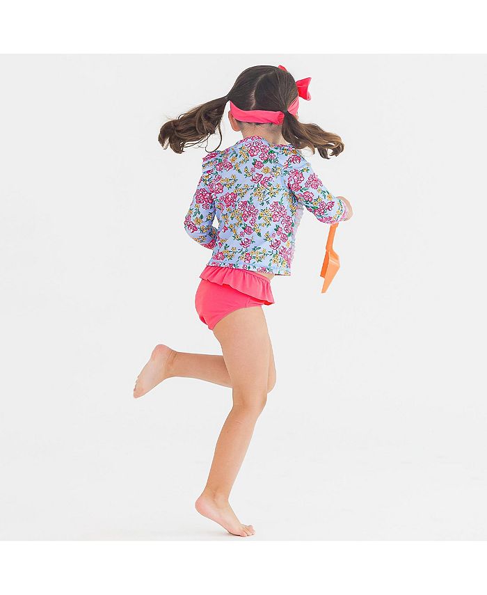 RuffleButts Baby Toddler Girls Princess Seam Ruffle Rash Guard 2-Piece Swimsuit | UPF50+ Sun Protection