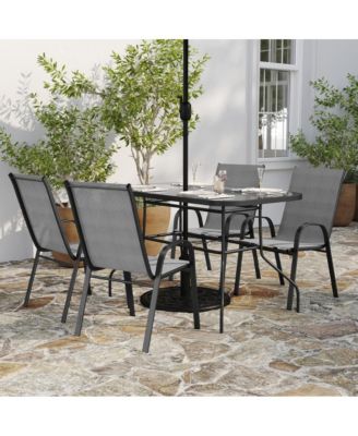 Bardwell 5 Piece Outdoor Dining Table Set For 4 With Glass-Top Patio Table And 4 Stack Chairs With Flex Comfort Material