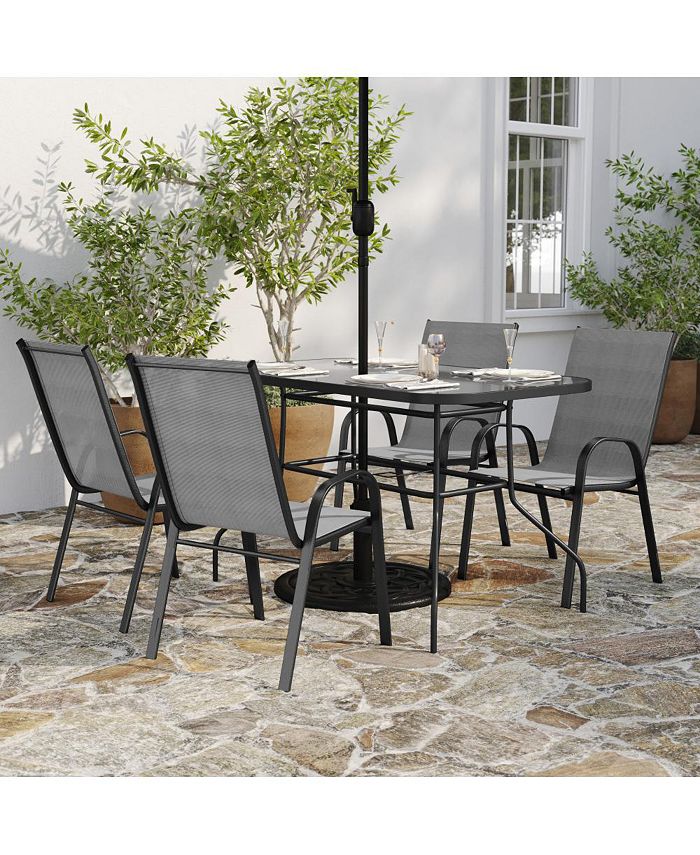 MERRICK LANE Bardwell 5 Piece Outdoor Dining Table Set For 4 With Glass ...