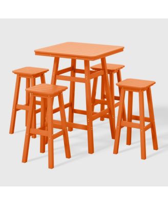 5-Piece HDPE Outdoor Patio Dining Bar Bistro Table Set with Bar Stools