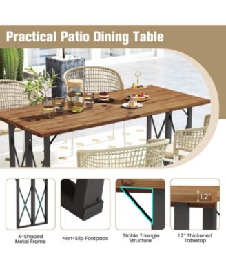 67 Inch Patio Rectangle Acacia Wood Dining Table with Umbrella Hole