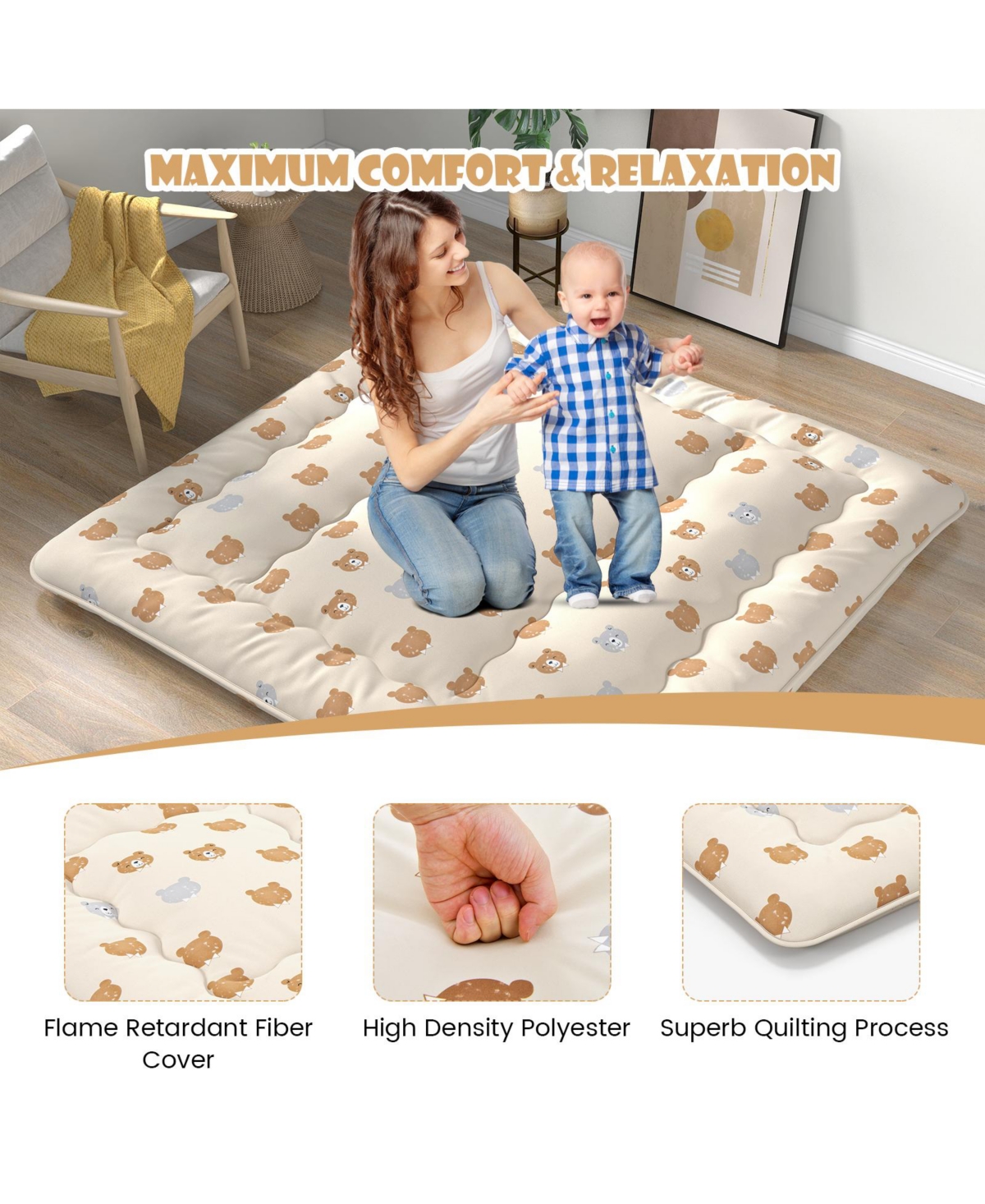 Slickblue Foldable Futon Mattress with Washable Cover and Carry Bag for Camping