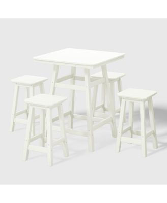 5 PC HDPE Outdoor Patio Dining Bar Table Set and Counter High Stools