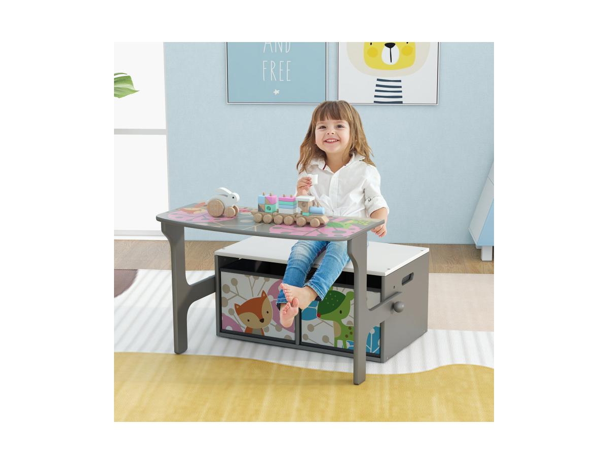 Slickblue 3 1 Kids Convertible Activity Bench with 2 Removable Fabric Bins