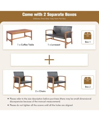 8PCS Outdoor Patio Rattan Furniture Set Acacia Wood Frame Sofa Loveseat Garden