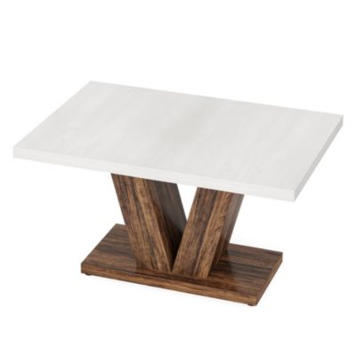 47-Inch Dining Table for 4, Black Kitchen Dinner Table with Heavy Duty Pedestal, Farmhouse Wooden Eating Table for Home, Dining Room, Small Space