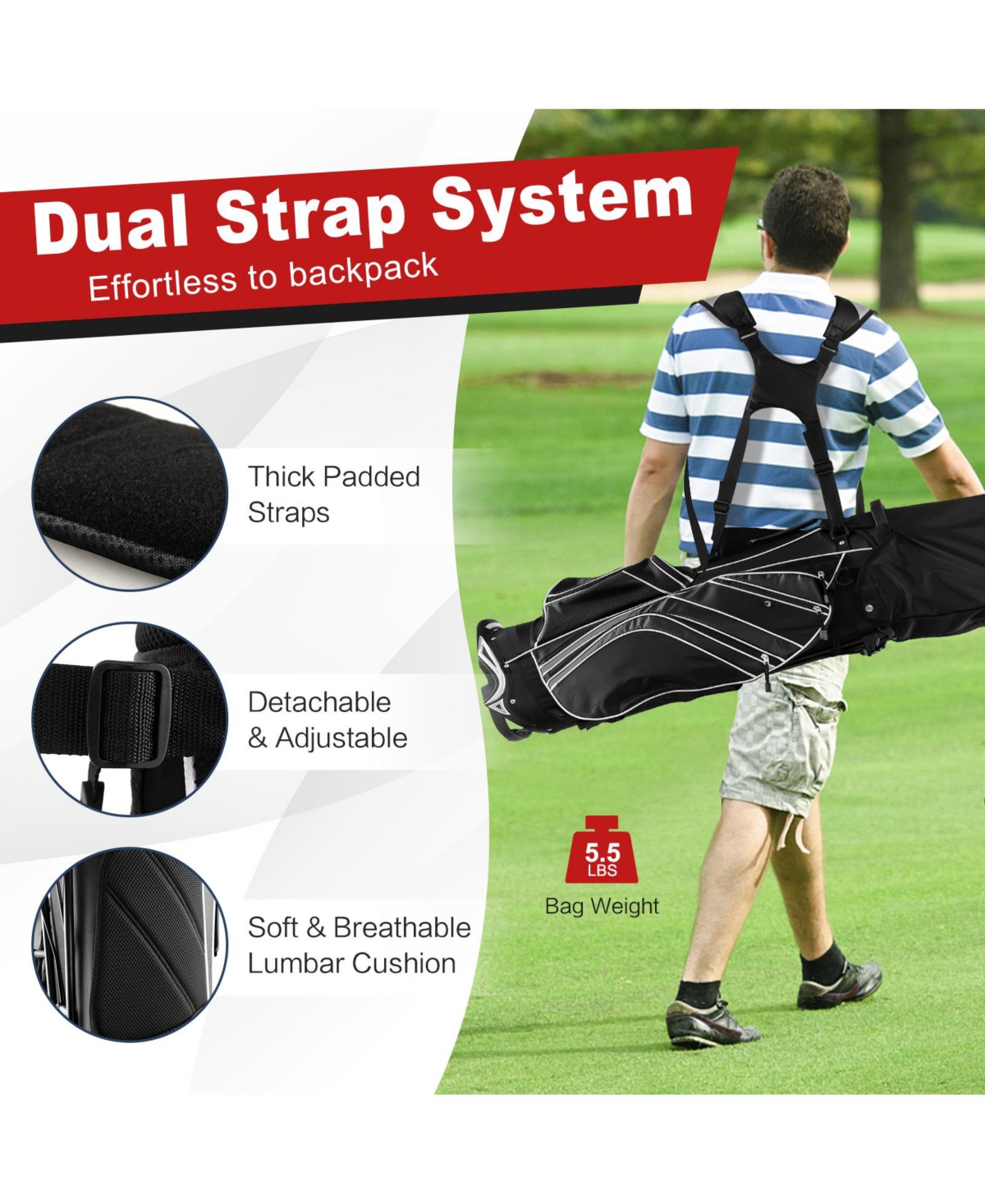 Slickblue Golf Stand Bag Lightweight and Portable Golf Cart Bag with Shoulder Strap