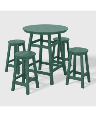 5 PC HDPE Outdoor Patio Dining Bar Table and Counter High Round Stools