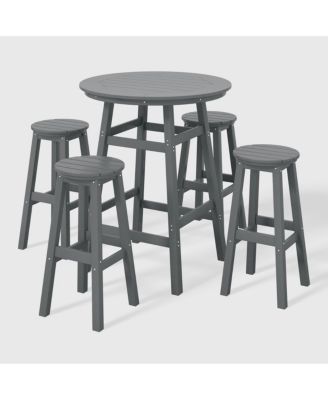 5-Piece HDPE Outdoor Patio Dining Bar Bistro Table Set with Bar Stools
