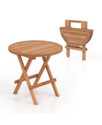 Round Patio Folding Coffee Table Indonesia Teak Wood with Slatted Tabletop
