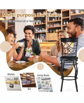 Set of 2 Vintage Swivel Bar Stools 30'' Bistro Upholstered Dining Chairs