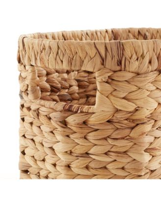 Magazine Holder Basket with Handles, Whitewash - Oval Water Hyacinth Storage Bin for Bathroom, Home Office