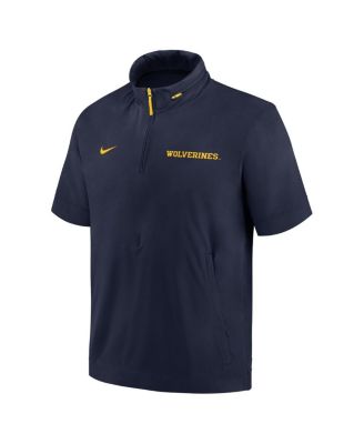 Men's Navy Michigan Wolverines 2024 Sideline Coach Short Sleeve Half-Zip Hoodie Jacket