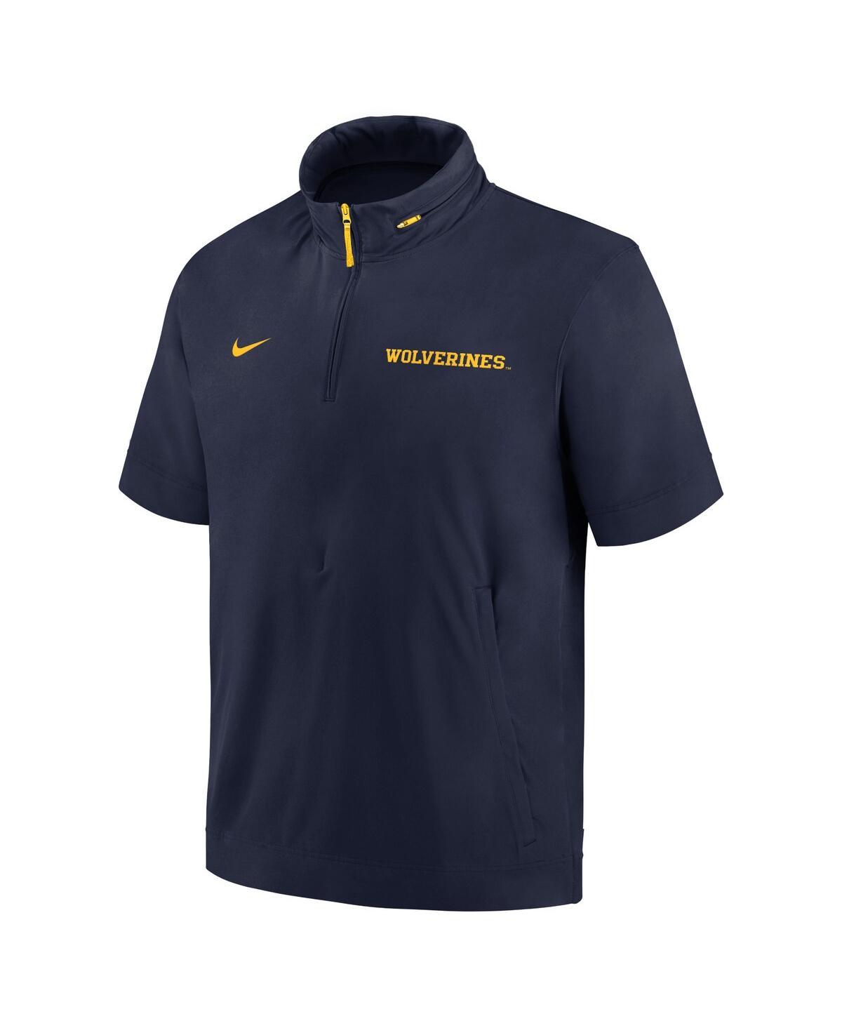 Nike Men'sMichigan Wolverines 2024 Sideline Coach Short Sleeve Half-Zip Hoodie Jacket - Navy, Maize