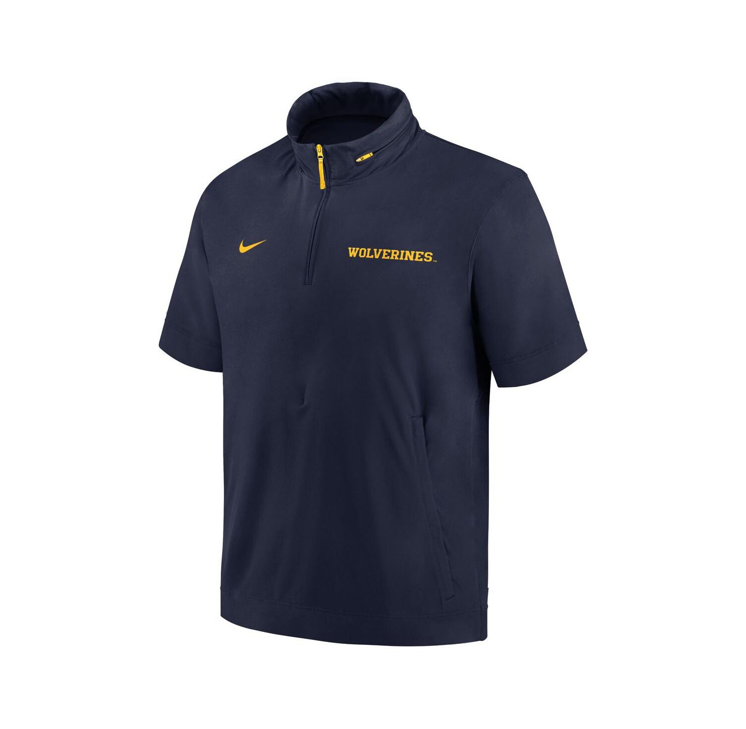 Men's Navy Michigan Wolverines 2024 Sideline Coach Short Sleeve Half-Zip Hoodie Jacket