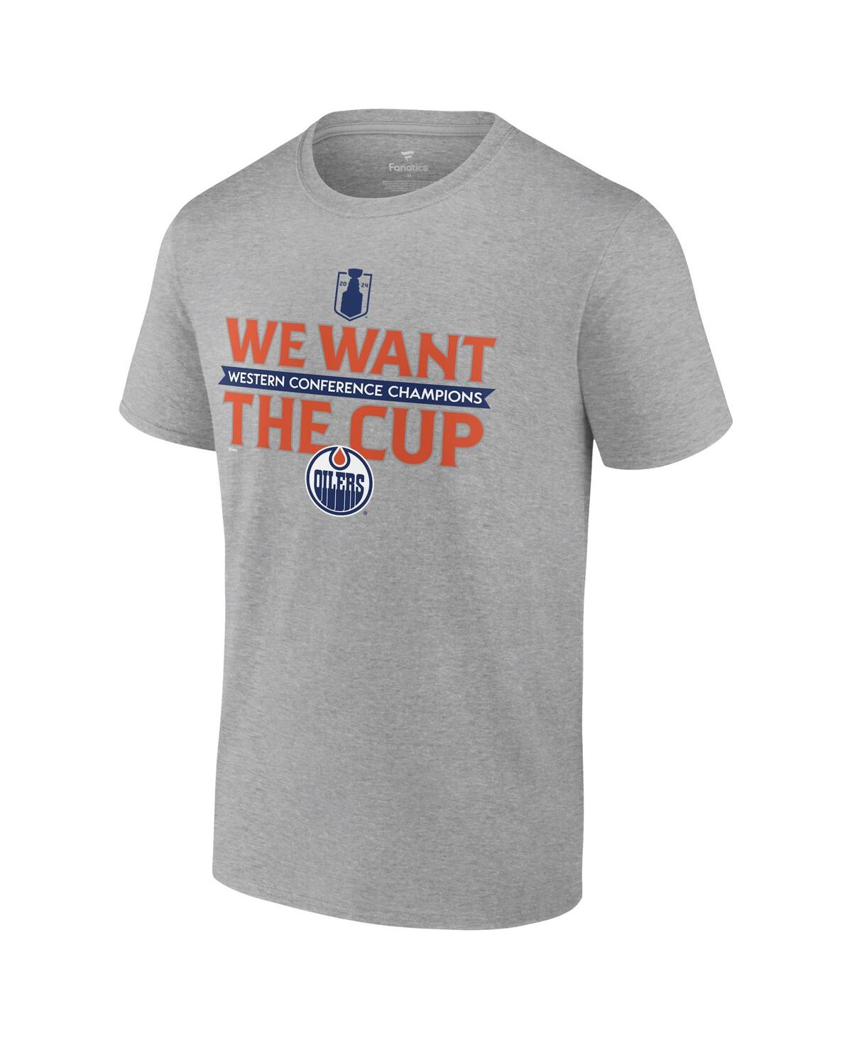 Fanatics Men'sEdmonton Oilers 2024 Western Conference Champions We Want the Cup T-Shirt - Steel