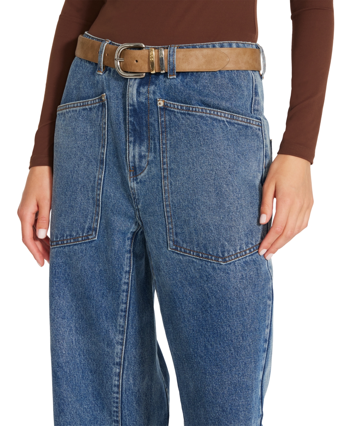 Steve Madden Women's Metal-Keeper Faux-Leather Belt