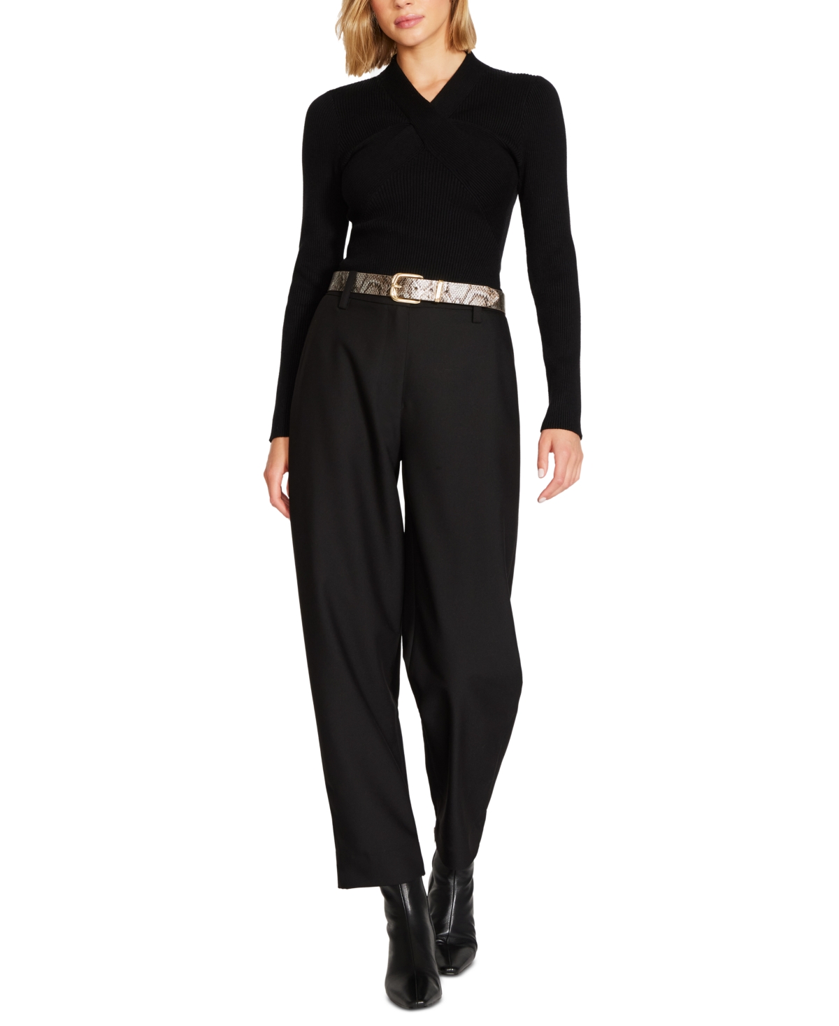 Steve Madden Women's Twisted Buckle Snake-Embossed Belt