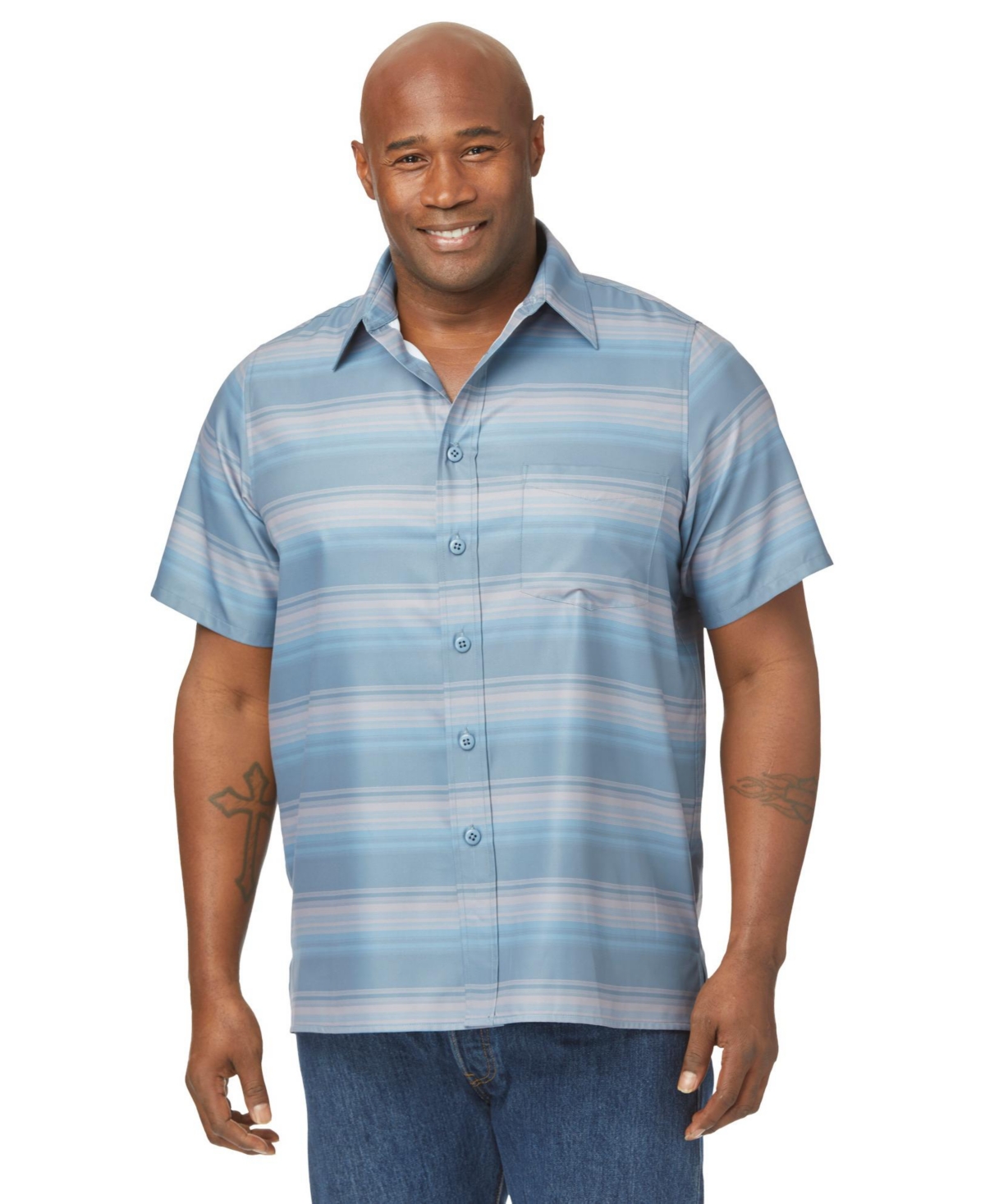 Big & Tall Short Sleeve Performance Button Down Shirt - Shadow blue stripe
