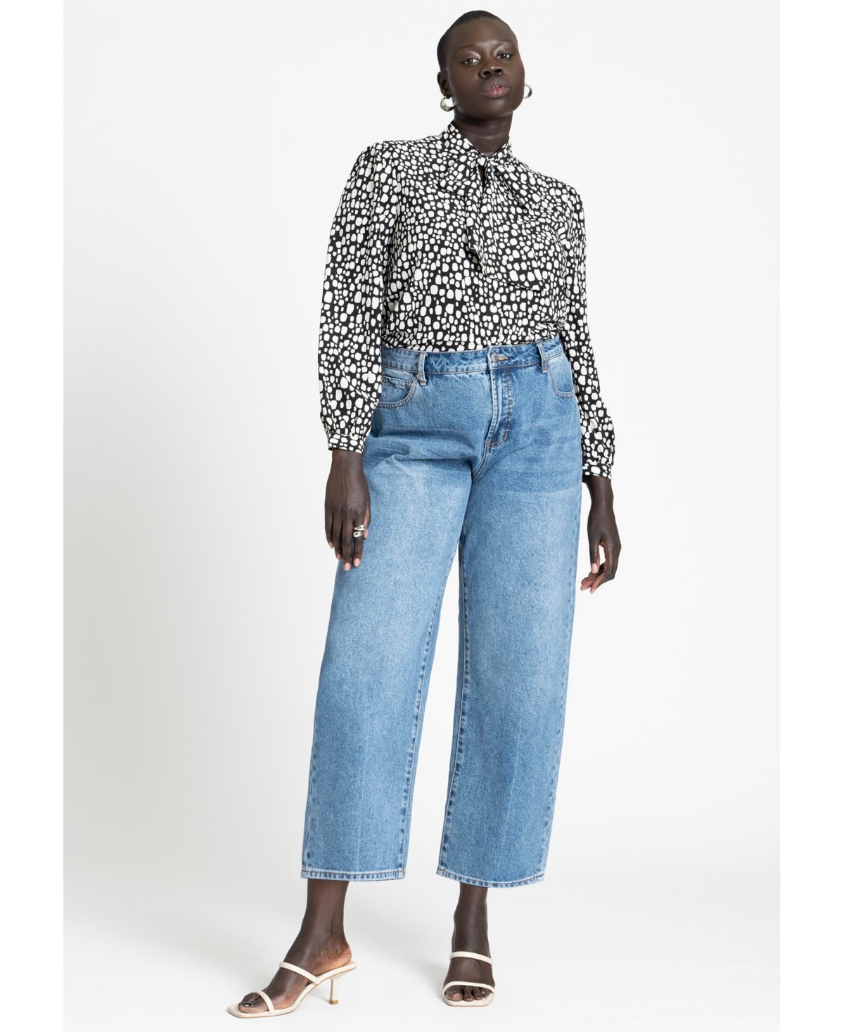 Eloquii Plus Size Printed Tie Neck Blouse