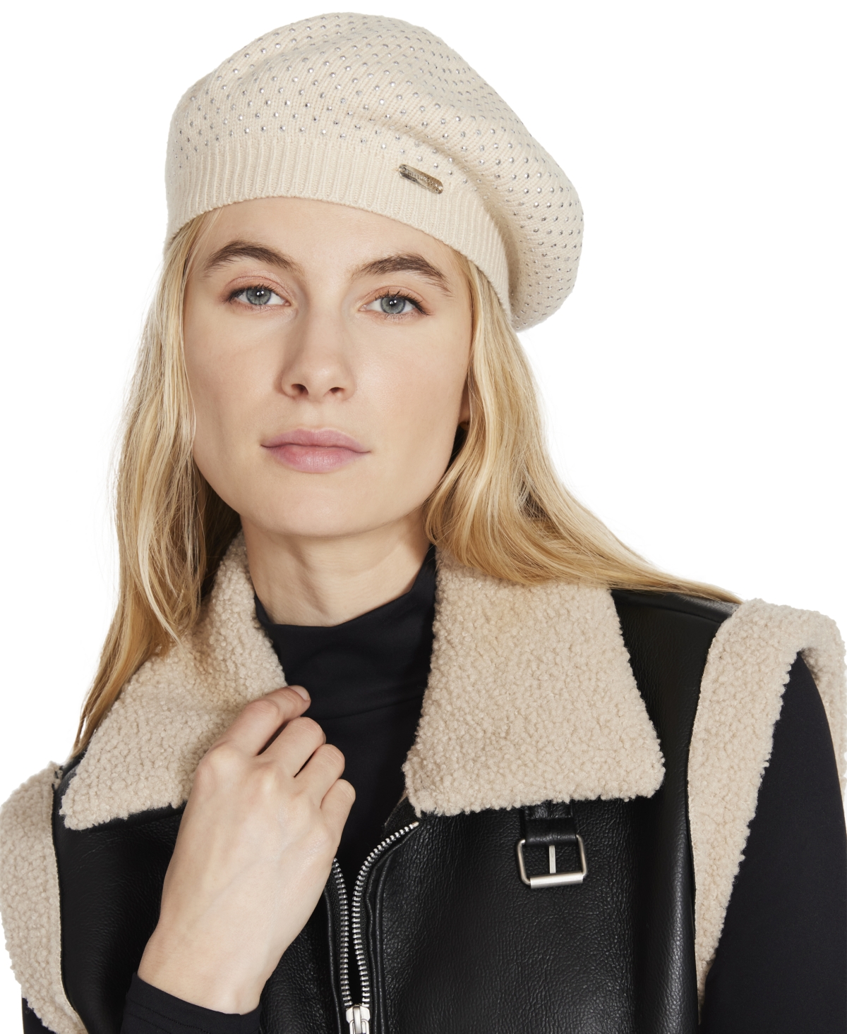 Steve Madden Women's Crystal Studded Plush Beret