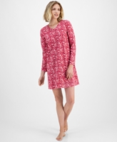 Charter Club Women's Printed Long-Sleeve Sleepshirt, Created for Macy's - Washed Berries