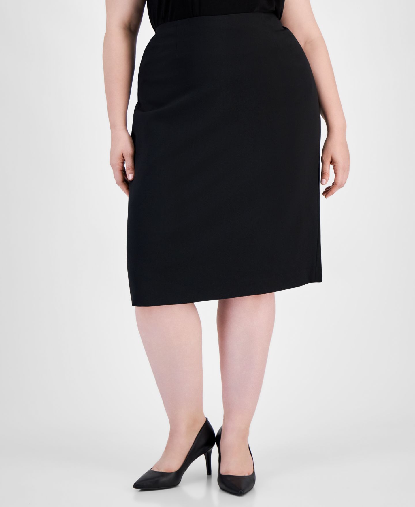 Женская юбка Kasper Plus-Size Stretch Crepe Below the Knee Pencil, цвет: Чёрный — фото 10