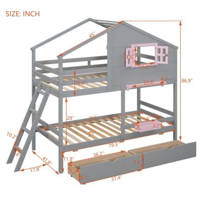 Streamdale Twin Bunk Bed with Drawers, Storage, and Playhouse