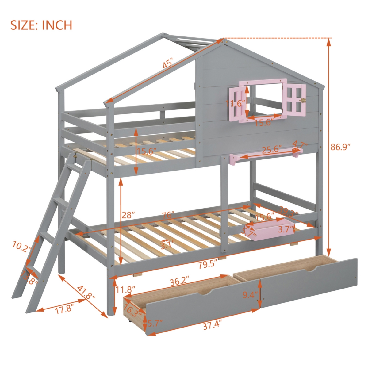 Streamdale Twin Bunk Bed with Drawers, Storage, and Playhouse