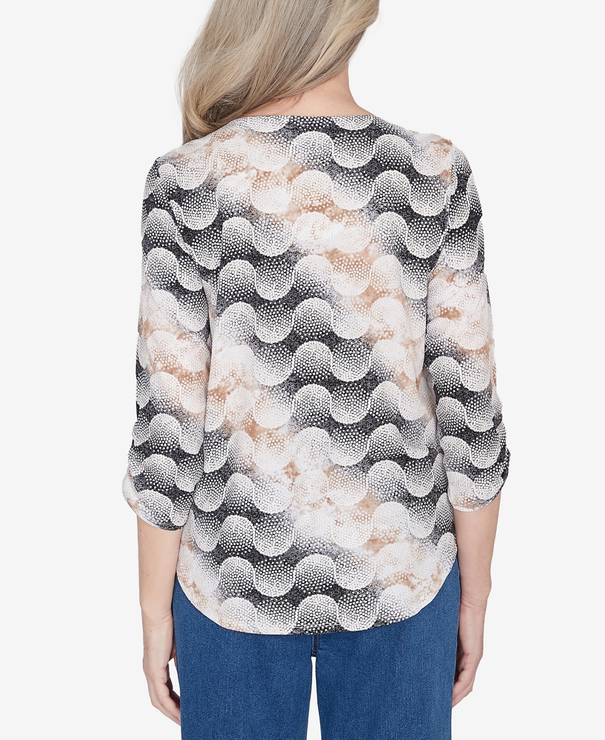 Alfred Dunner Classic Stripe Dots Top -Tan