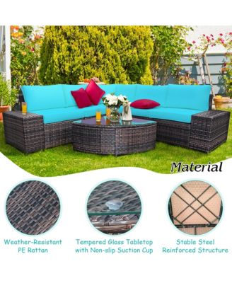 6PCS Rattan Furniture Set Conversation Cushioned Sofa Armrest Garden