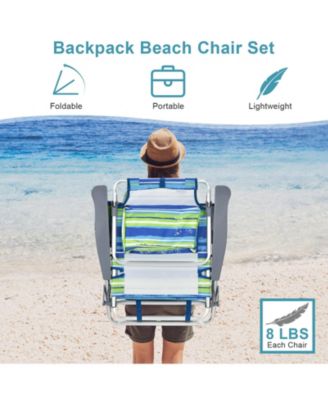 2 Packs 5-Position Outdoor Folding Backpack Beach Table Chair Reclining Chair Set