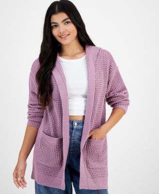Hooked Up by IOT - Juniors' Chenille Thermal Open Front Cardigan
