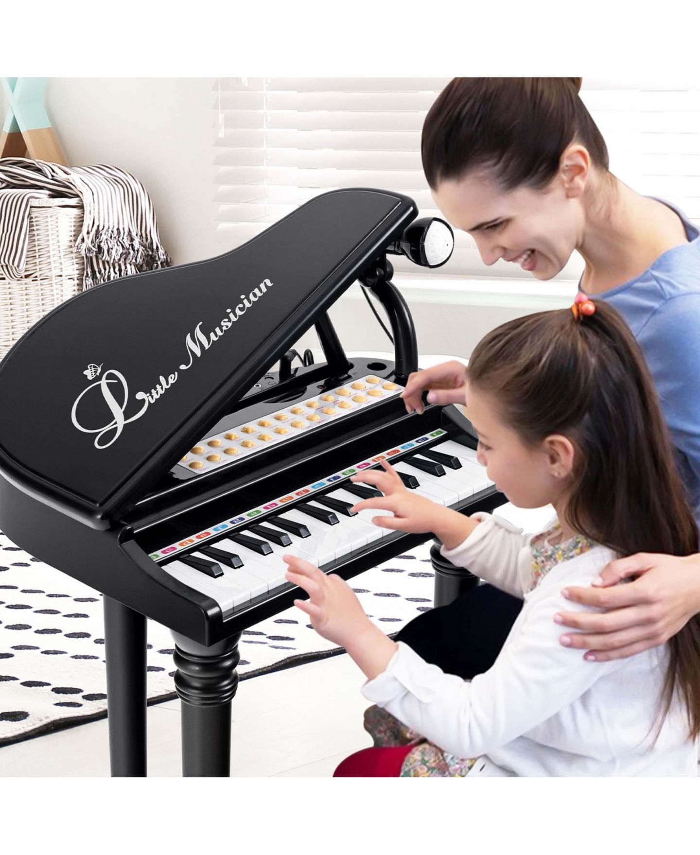 Детские игрушки Costway 31-Key Kids Piano Keyboard LED Teaching 3-Piece Set Musical Toy, Ages 3+, цвет: Чёрный — фото 4