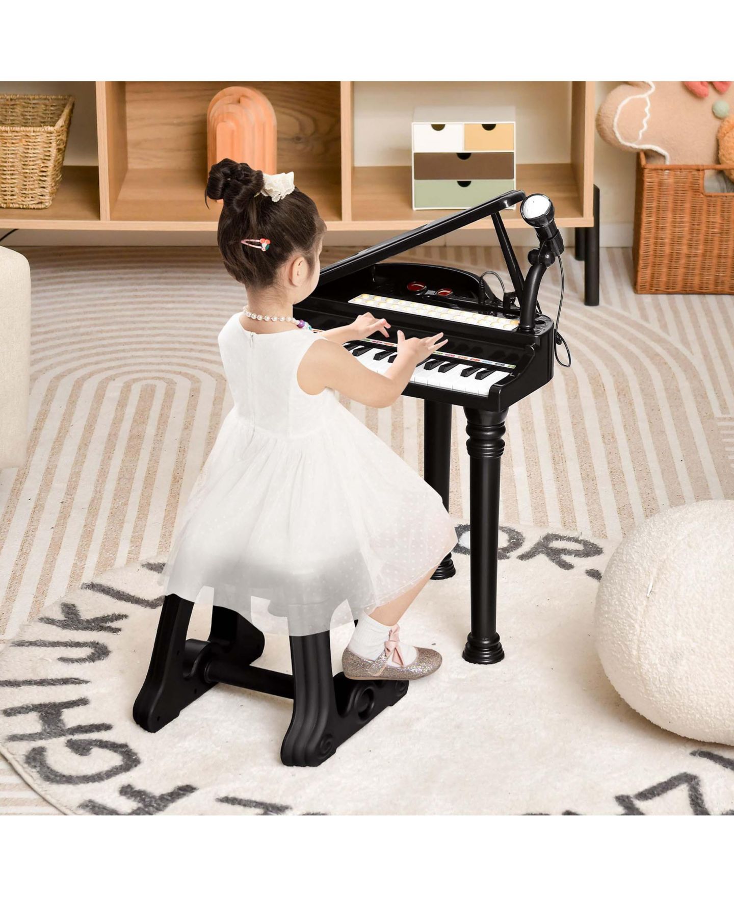 Детские игрушки Costway 31-Key Kids Piano Keyboard LED Teaching 3-Piece Set Musical Toy, Ages 3+, цвет: Чёрный — фото 8