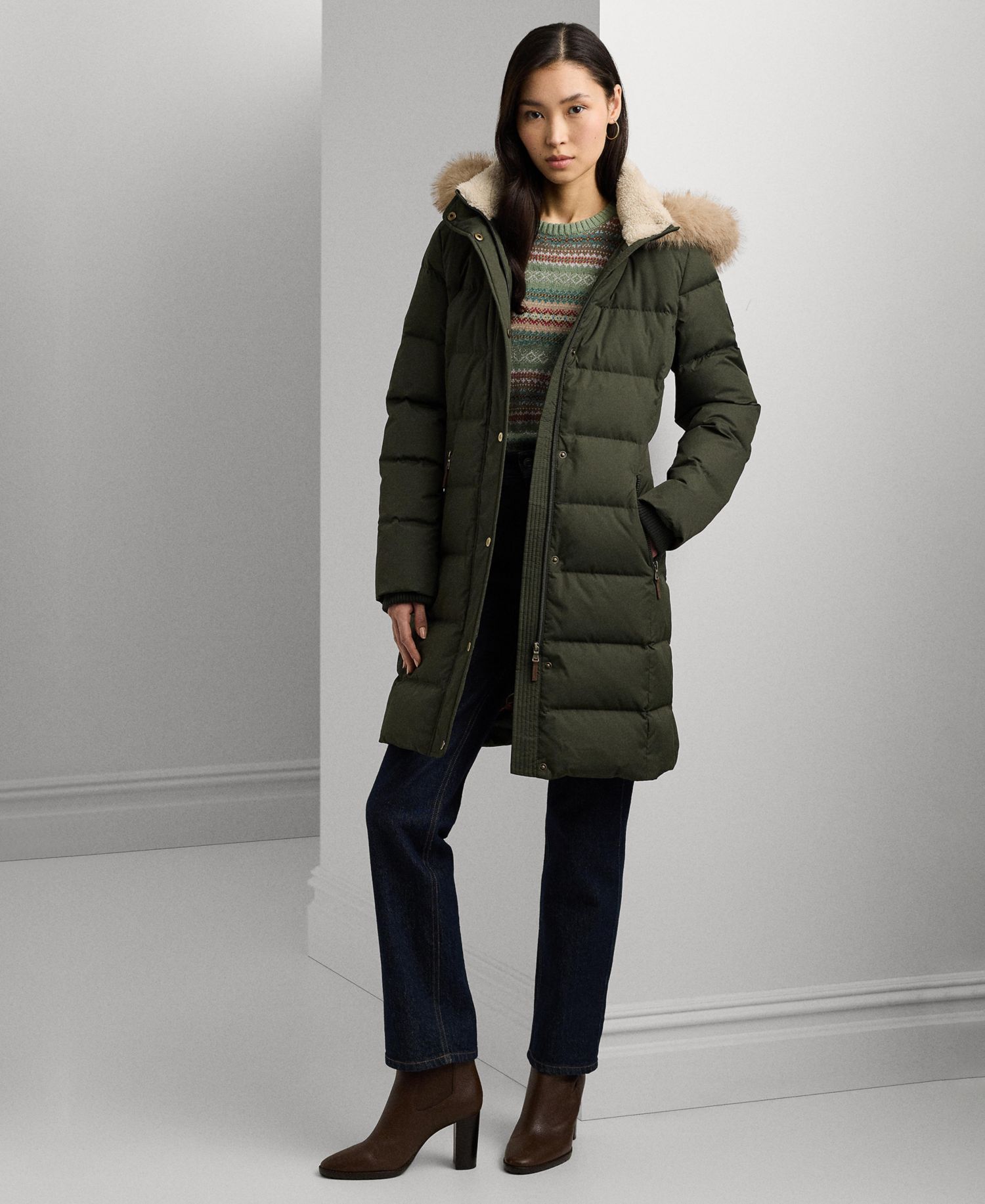 Petite Faux-Fur Hooded Puffer Coat