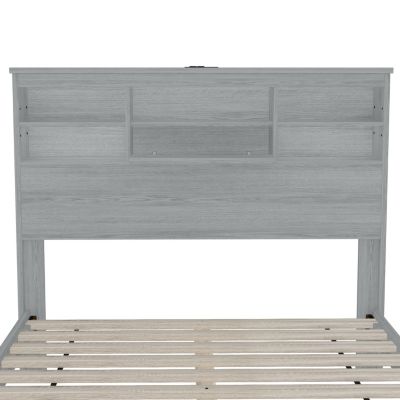 Streamdale Vintage Platform Bed with Storage Headboard and Charging