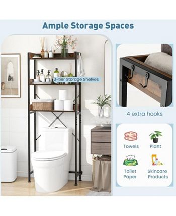 Slickblue Over The Toilet Storage Rack with Hooks and Adjustable Bottom ...