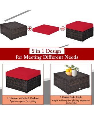 5PCS Patio Rattan Furniture Set Sectional Conversation Set Ottoman Table