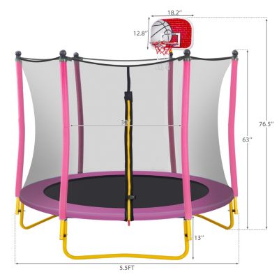 Streamdale 65" Mini Toddler Trampoline with Enclosure and Basketball Hoop