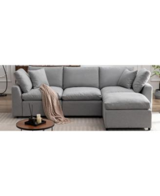 Plush Feather-Filled Sofa with Removable Cushions and Modular Design