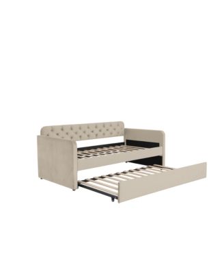 Twin Size Upholstered Daybed with Trundle and USB Charging Design, Velvet Upholstered Daybed Frame, Twin Sofa Bed for Living Room Bedroom, No Box Spring Needed, Plush velvet fabric LIGHT BEIGE 2#