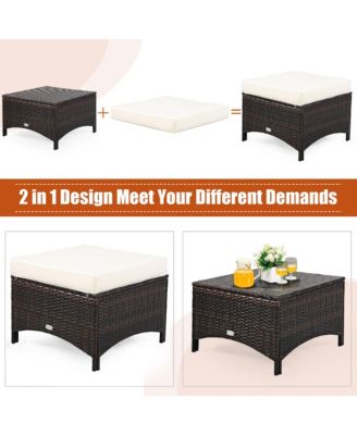 5PCS Patio Rattan Furniture Set Loveseat Sofa Ottoman