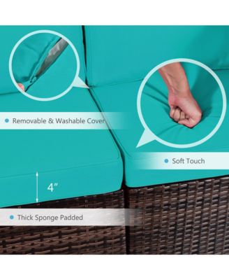 6PCS Patio Rattan Furniture Set Cushioned Sofa Coffee Table Garden