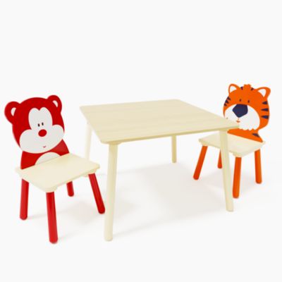 Kids Wooden Table & Chair Set (Bear Tiger)