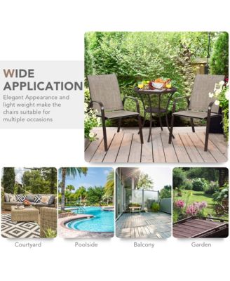 Set of 2 Patio Chairs Dining Chairs w/ Steel Frame Yard Outdoor Beige