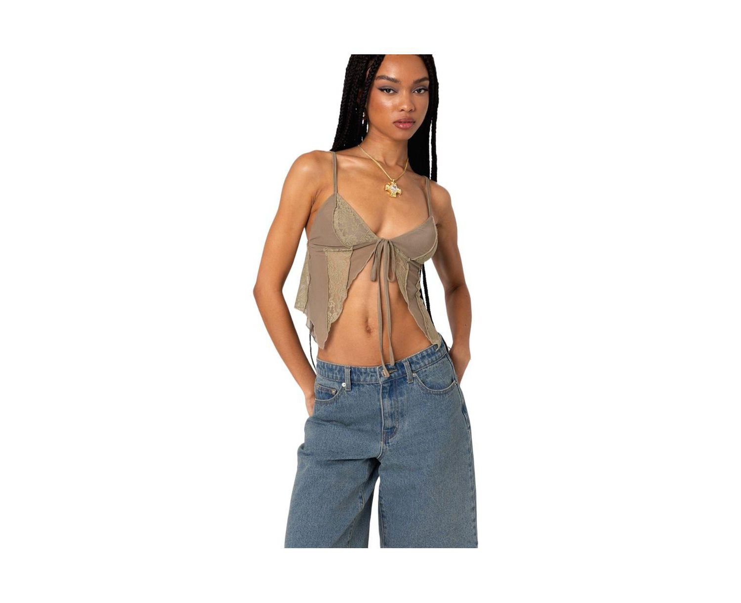 Women's Patchwork Lacey Mesh Top