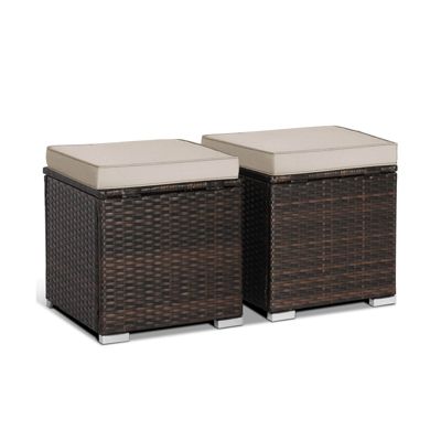 2 Pieces Patio Ottoman with Removable Cushions